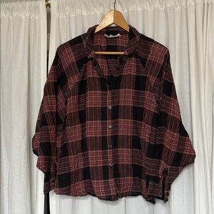 THE GREAT. Black and Red Plaid linen Blouse